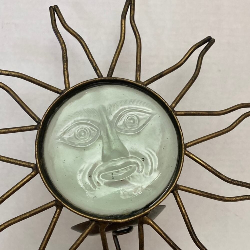 Large Vintage Celestial Face Sun God Metal Glass Candle Holder Votive Witchy 90s - Picture 3 of 14